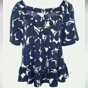 Diane Von Furstenberg Edith Navy Blue Silk Blouse Size 2